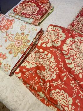 Coral and Cream Floral Bedding Set - Bold Damask Print 2 sets.